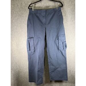 Norstrom Pants Women 12 Navy Blue Straight Leg Cargo pocket Utility Casual